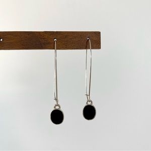 4/$15 Silver Black Enameled Kidney Wired Oval Drop Hoop Earrings